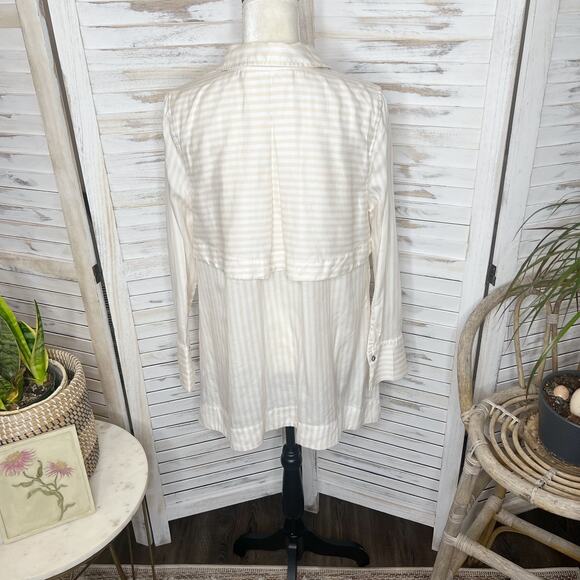 SOFT SURROUNDINGS Women's Med Lorimer Tencel Striped Button Front Tunic Top Tan - Picture 12 of 14